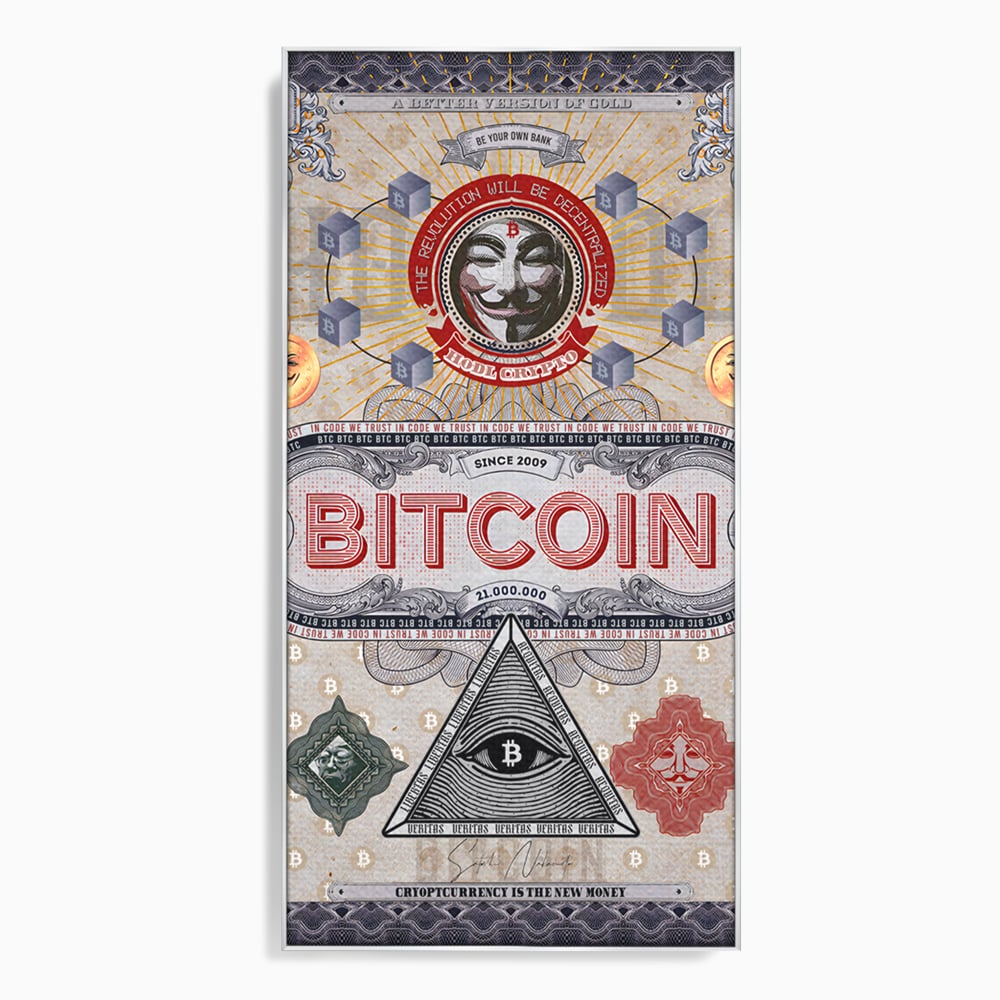 Tablou Canvas Premium LuxCanva® A1028, Bitcoin , Decorativ, Criptomoneda, BTC, Motivational, Culori Vibrante