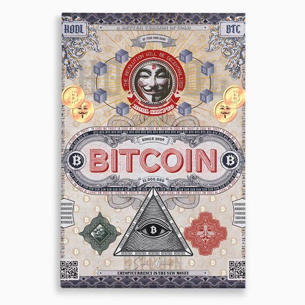 Tablou Canvas Premium LuxCanva® A1028, Bitcoin , Decorativ, Criptomoneda, BTC, Motivational, Culori Vibrante