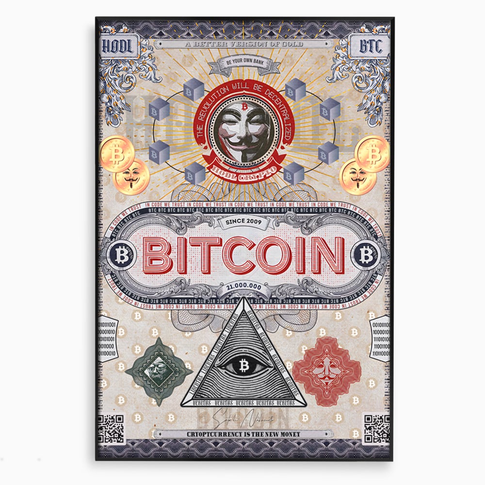 Tablou Canvas Premium LuxCanva® A1028, Bitcoin , Decorativ, Criptomoneda, BTC, Motivational, Culori Vibrante