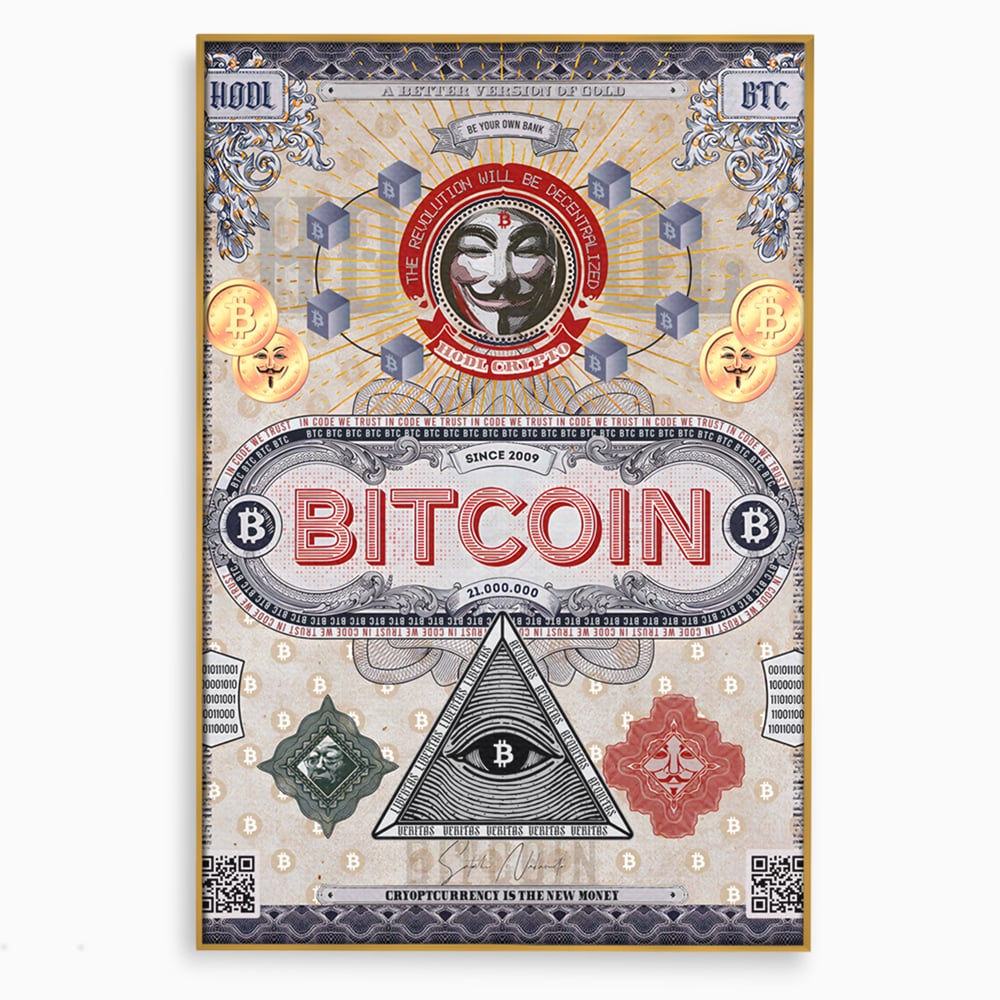 Tablou Canvas Premium LuxCanva® A1028, Bitcoin , Decorativ, Criptomoneda, BTC, Motivational, Culori Vibrante