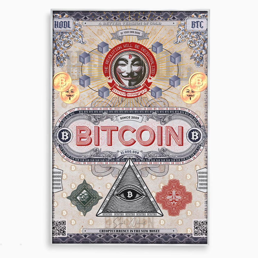Tablou Canvas Premium LuxCanva® A1028, Bitcoin , Decorativ, Criptomoneda, BTC, Motivational, Culori Vibrante