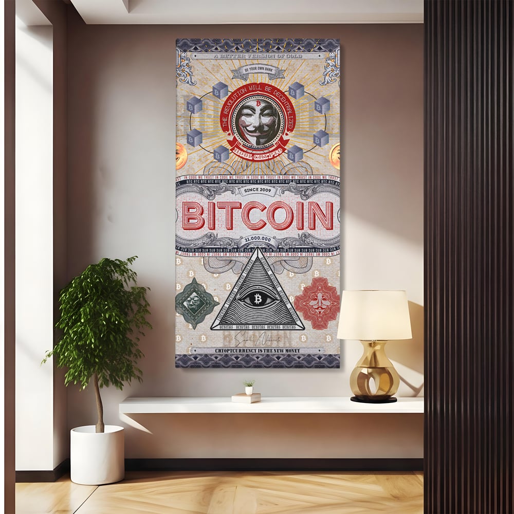 Tablou Canvas Premium LuxCanva® A1028, Bitcoin , Decorativ, Criptomoneda, BTC, Motivational, Culori Vibrante
