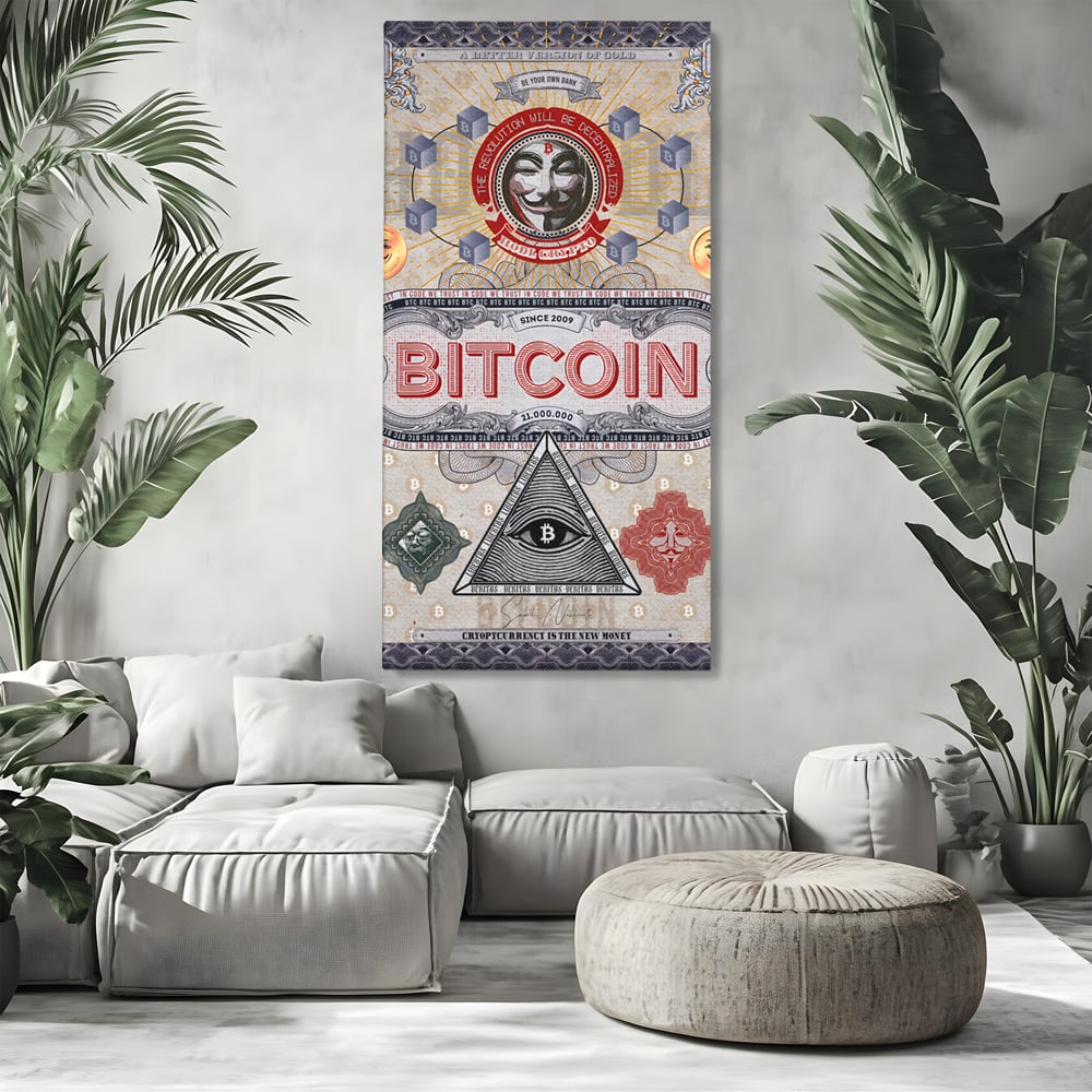 Tablou Canvas Premium LuxCanva® A1028, Bitcoin , Decorativ, Criptomoneda, BTC, Motivational, Culori Vibrante