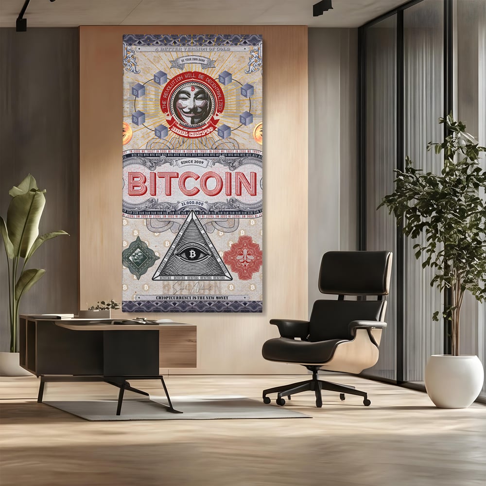 Tablou Canvas Premium LuxCanva® A1028, Bitcoin , Decorativ, Criptomoneda, BTC, Motivational, Culori Vibrante