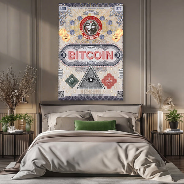 Tablou Canvas Premium LuxCanva® A1028, Bitcoin , Decorativ, Criptomoneda, BTC, Motivational, Culori Vibrante