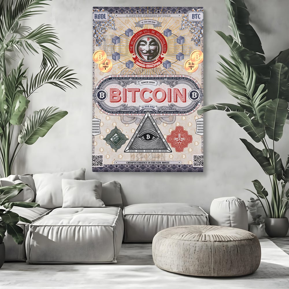 Tablou Canvas Premium LuxCanva® A1028, Bitcoin , Decorativ, Criptomoneda, BTC, Motivational, Culori Vibrante