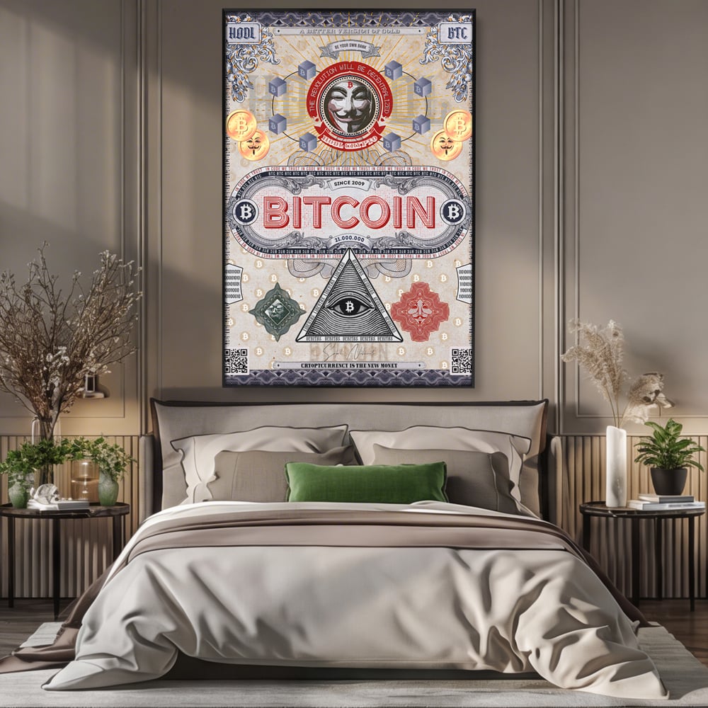 Tablou Canvas Premium LuxCanva® A1028, Bitcoin , Decorativ, Criptomoneda, BTC, Motivational, Culori Vibrante