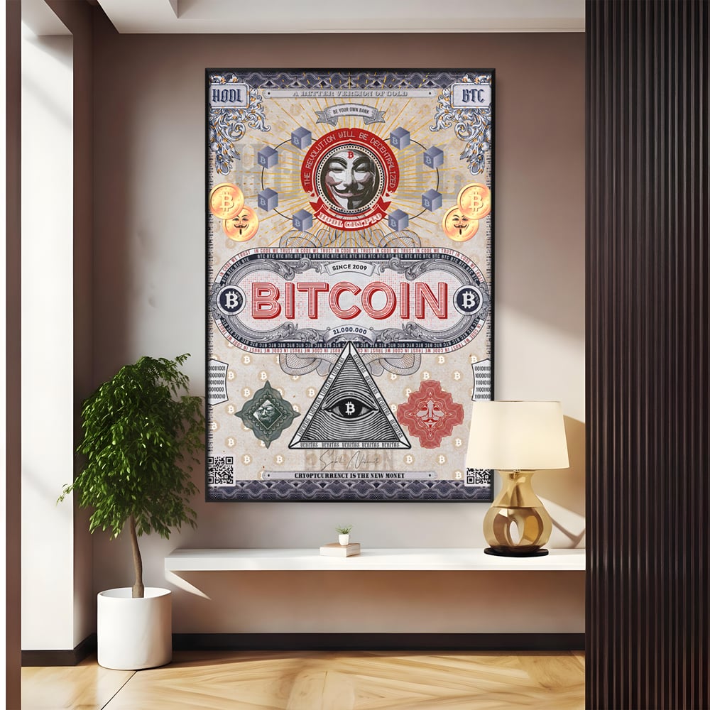 Tablou Canvas Premium LuxCanva® A1028, Bitcoin , Decorativ, Criptomoneda, BTC, Motivational, Culori Vibrante