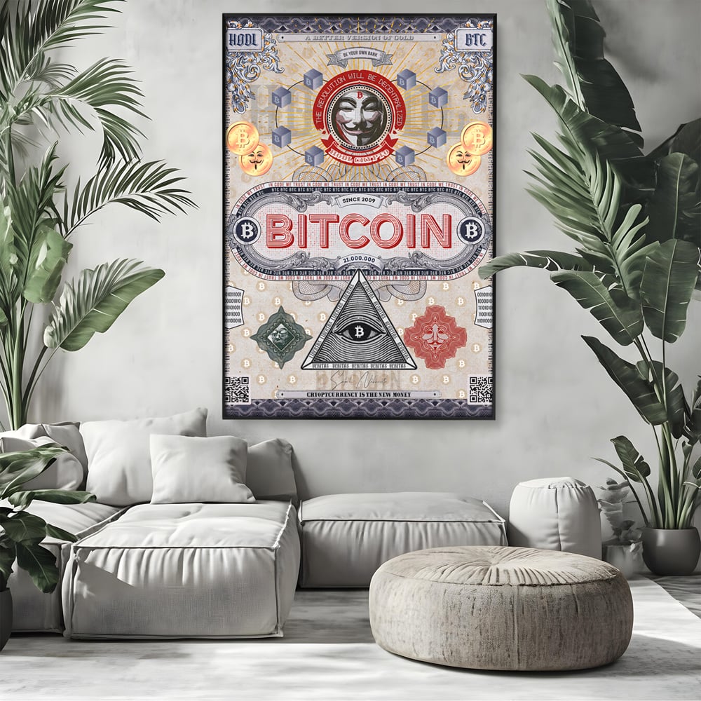 Tablou Canvas Premium LuxCanva® A1028, Bitcoin , Decorativ, Criptomoneda, BTC, Motivational, Culori Vibrante