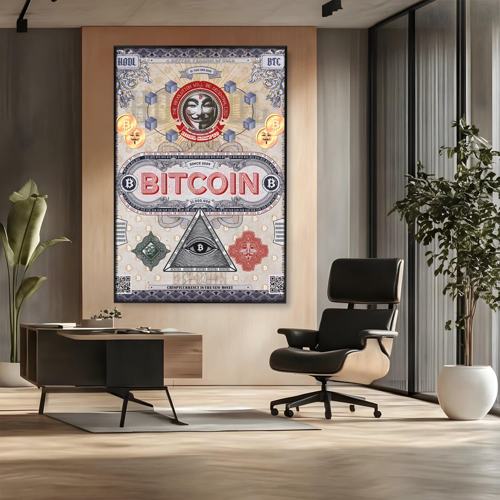 Tablou Canvas Premium LuxCanva® A1028, Bitcoin , Decorativ, Criptomoneda, BTC, Motivational, Culori Vibrante