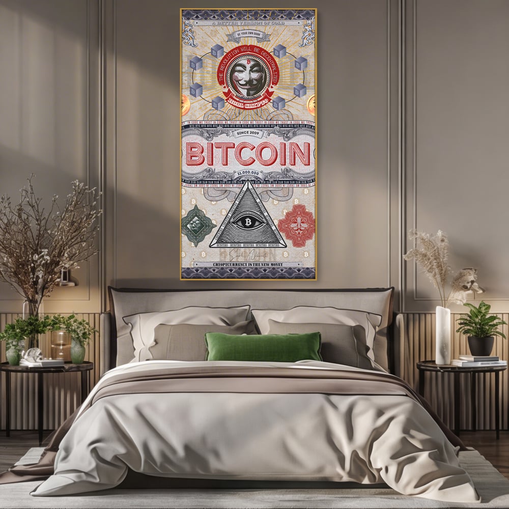 Tablou Canvas Premium LuxCanva® A1028, Bitcoin , Decorativ, Criptomoneda, BTC, Motivational, Culori Vibrante