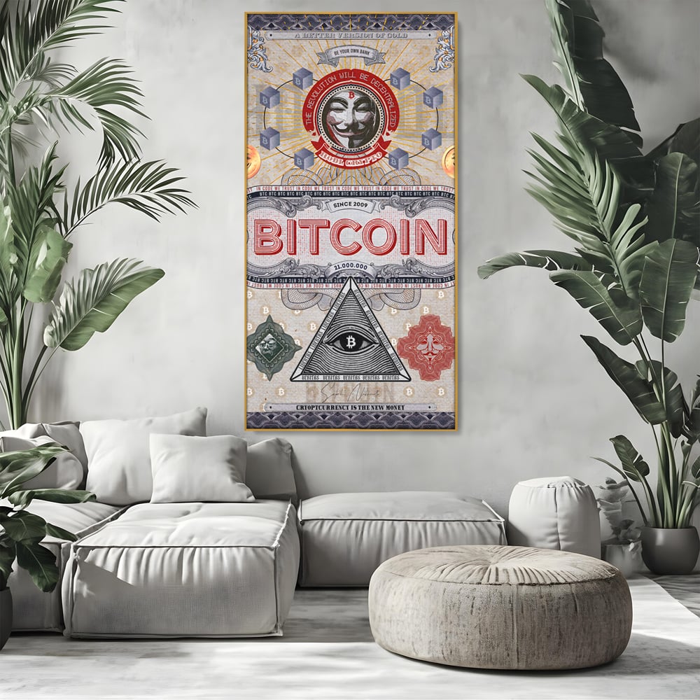 Tablou Canvas Premium LuxCanva® A1028, Bitcoin , Decorativ, Criptomoneda, BTC, Motivational, Culori Vibrante