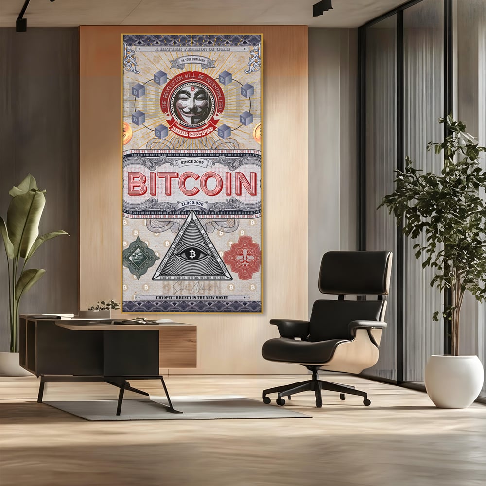 Tablou Canvas Premium LuxCanva® A1028, Bitcoin , Decorativ, Criptomoneda, BTC, Motivational, Culori Vibrante
