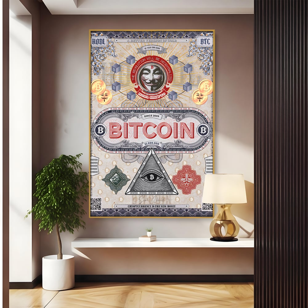 Tablou Canvas Premium LuxCanva® A1028, Bitcoin , Decorativ, Criptomoneda, BTC, Motivational, Culori Vibrante