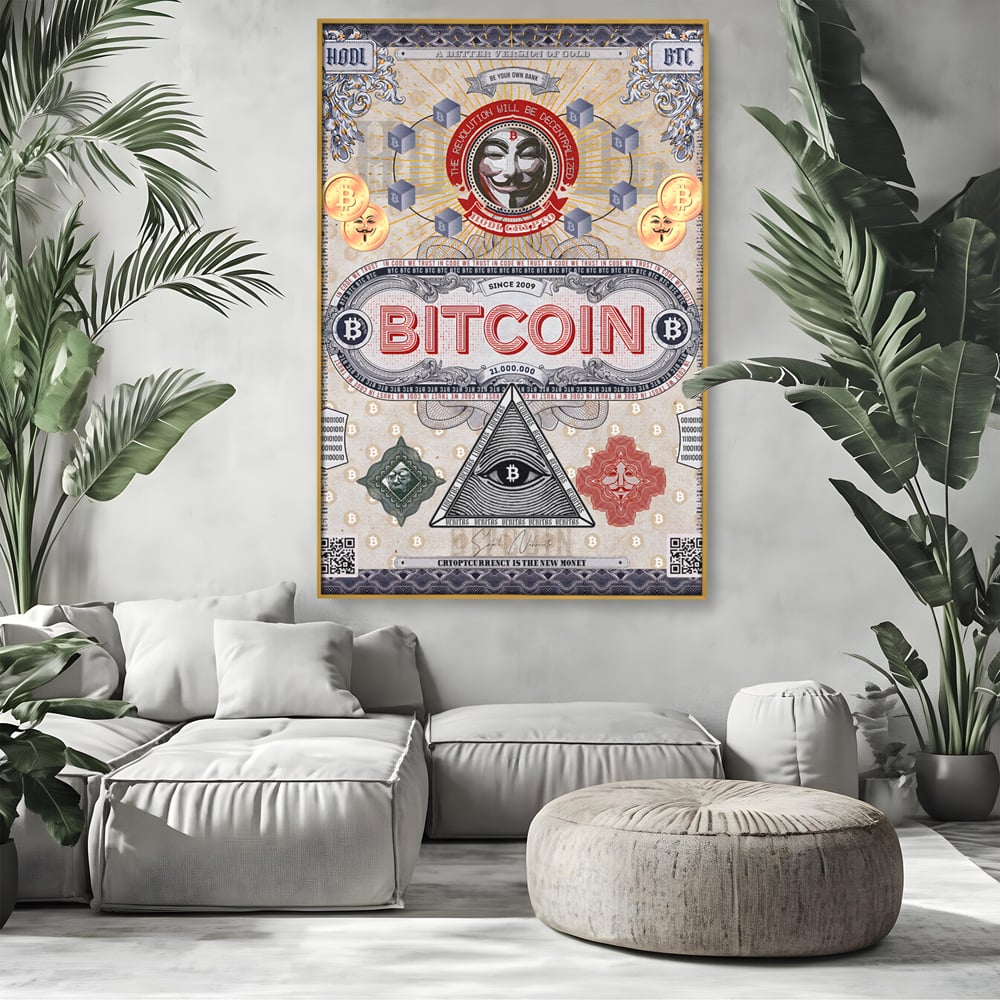 Tablou Canvas Premium LuxCanva® A1028, Bitcoin , Decorativ, Criptomoneda, BTC, Motivational, Culori Vibrante