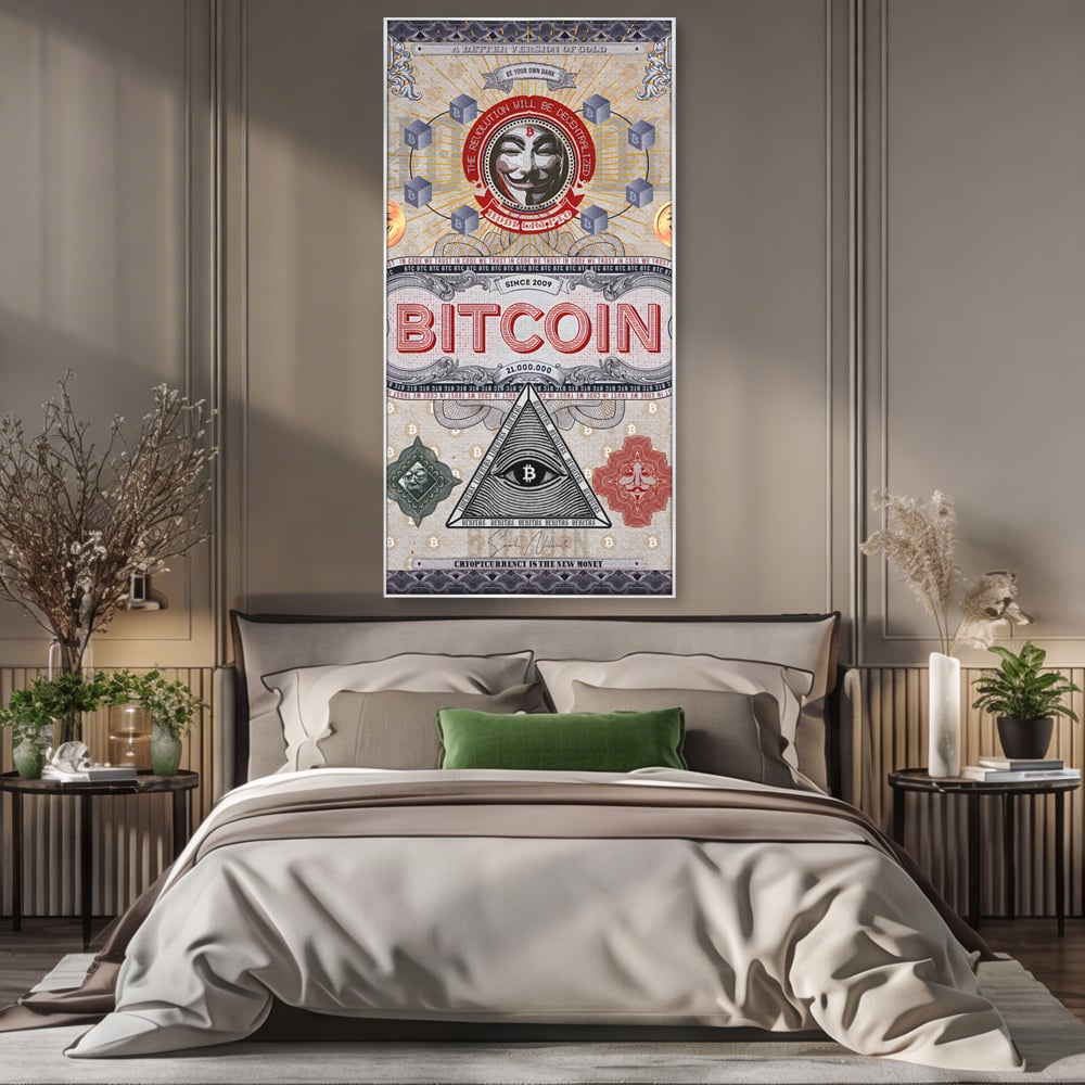 Tablou Canvas Premium LuxCanva® A1028, Bitcoin , Decorativ, Criptomoneda, BTC, Motivational, Culori Vibrante