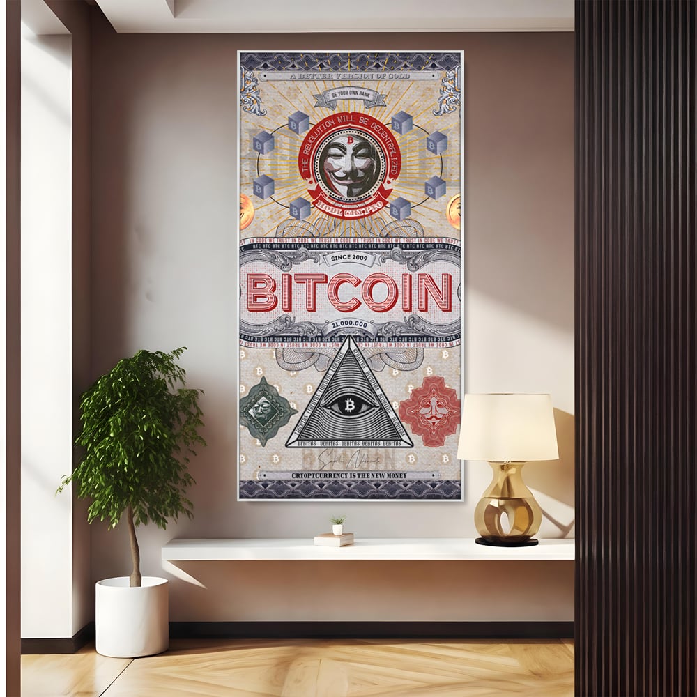 Tablou Canvas Premium LuxCanva® A1028, Bitcoin , Decorativ, Criptomoneda, BTC, Motivational, Culori Vibrante
