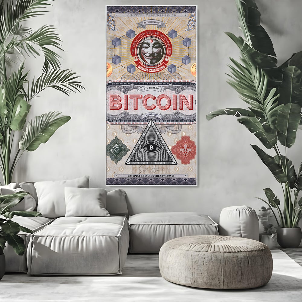 Tablou Canvas Premium LuxCanva® A1028, Bitcoin , Decorativ, Criptomoneda, BTC, Motivational, Culori Vibrante