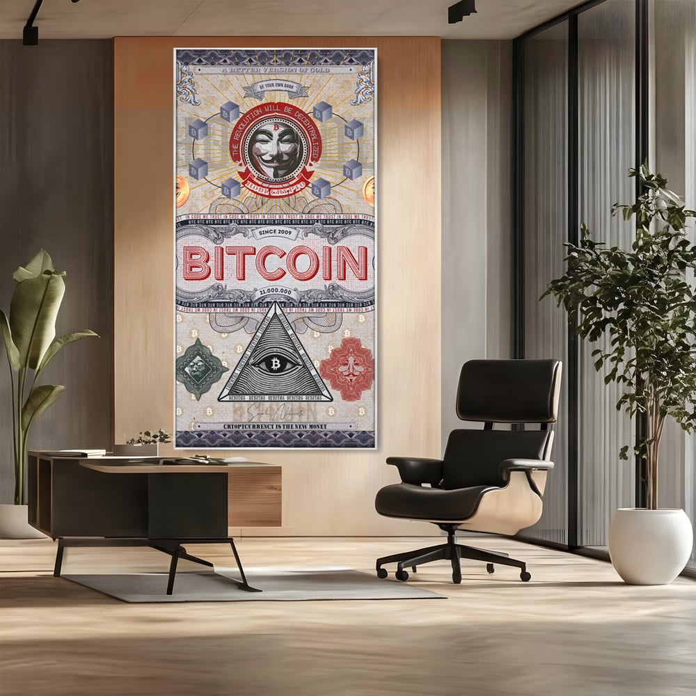 Tablou Canvas Premium LuxCanva® A1028, Bitcoin , Decorativ, Criptomoneda, BTC, Motivational, Culori Vibrante