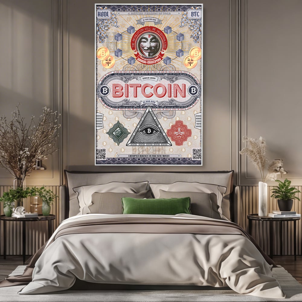 Tablou Canvas Premium LuxCanva® A1028, Bitcoin , Decorativ, Criptomoneda, BTC, Motivational, Culori Vibrante