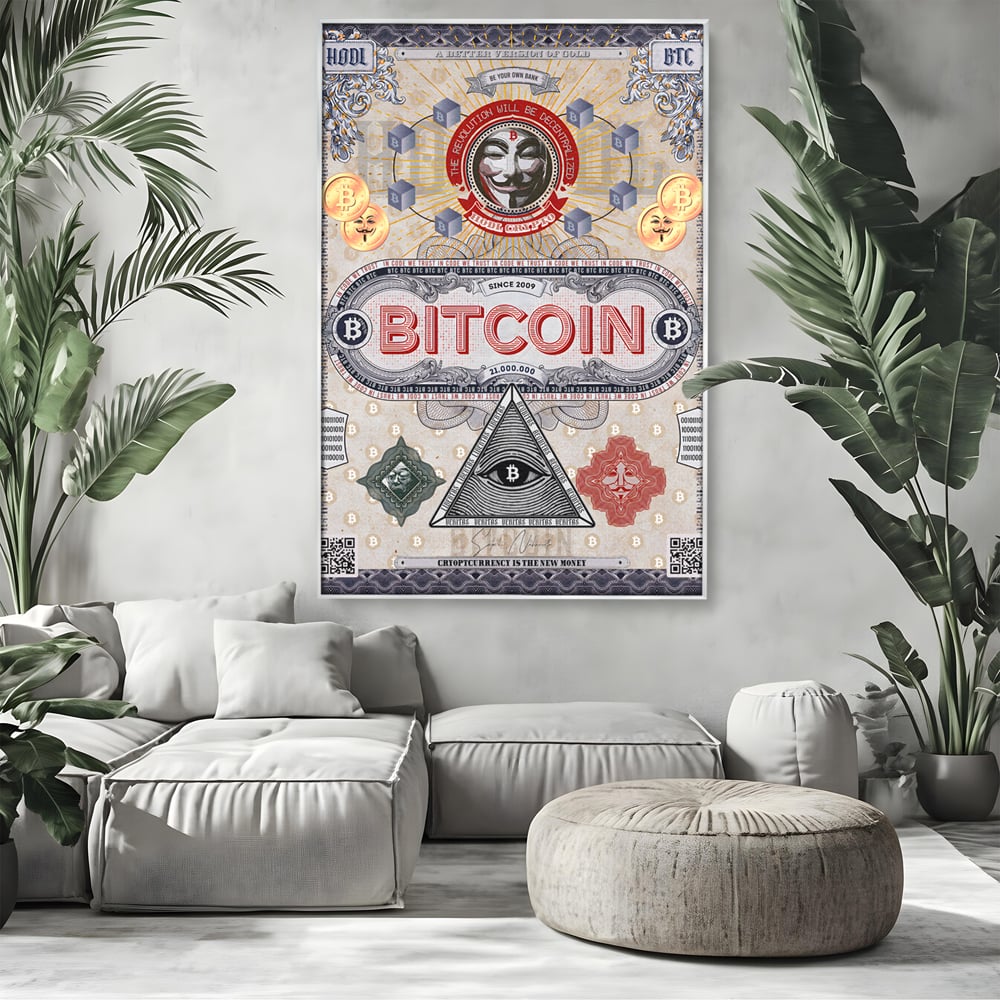 Tablou Canvas Premium LuxCanva® A1028, Bitcoin , Decorativ, Criptomoneda, BTC, Motivational, Culori Vibrante