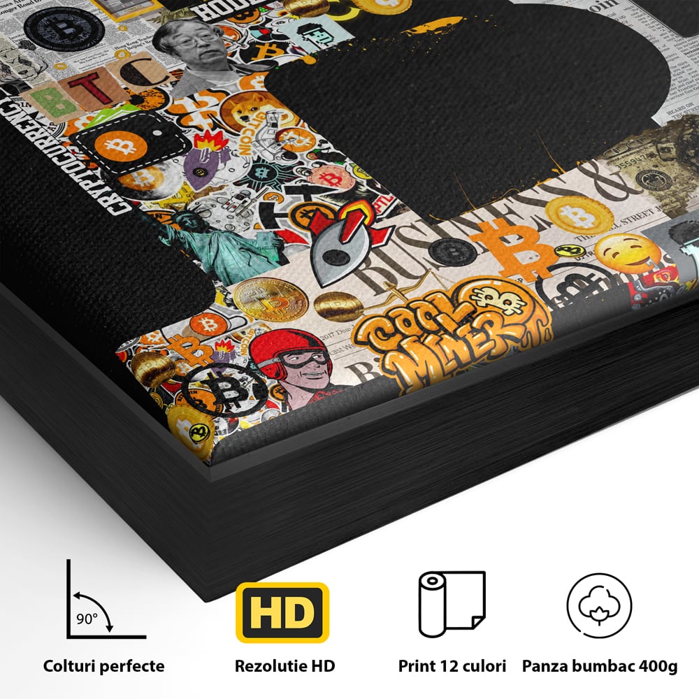 Tablou Canvas Premium LuxCanva® A1029, Bitcoin , Decorativ, Criptomoneda, BTC, Motivational, Culori Vibrante