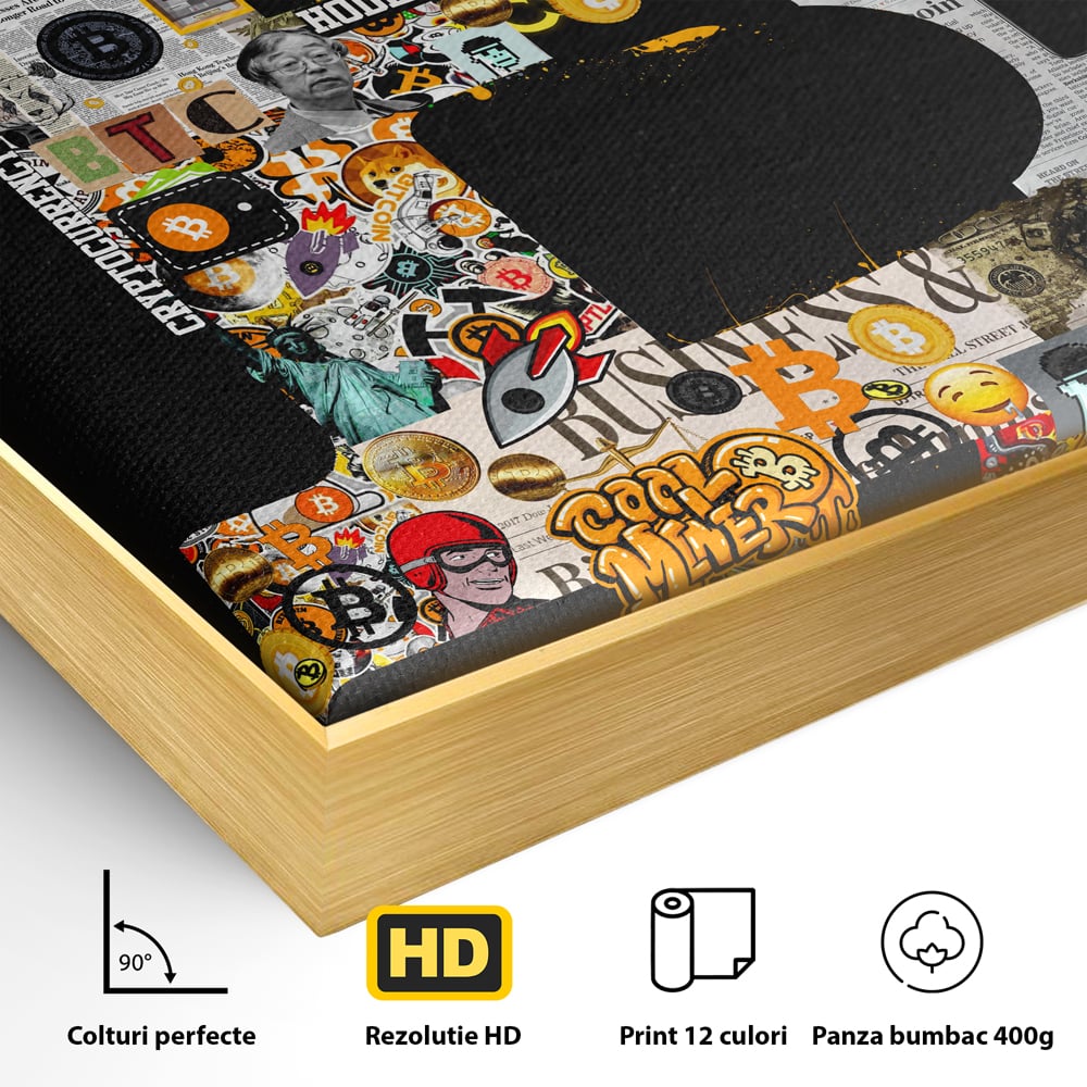 Tablou Canvas Premium LuxCanva® A1029, Bitcoin , Decorativ, Criptomoneda, BTC, Motivational, Culori Vibrante