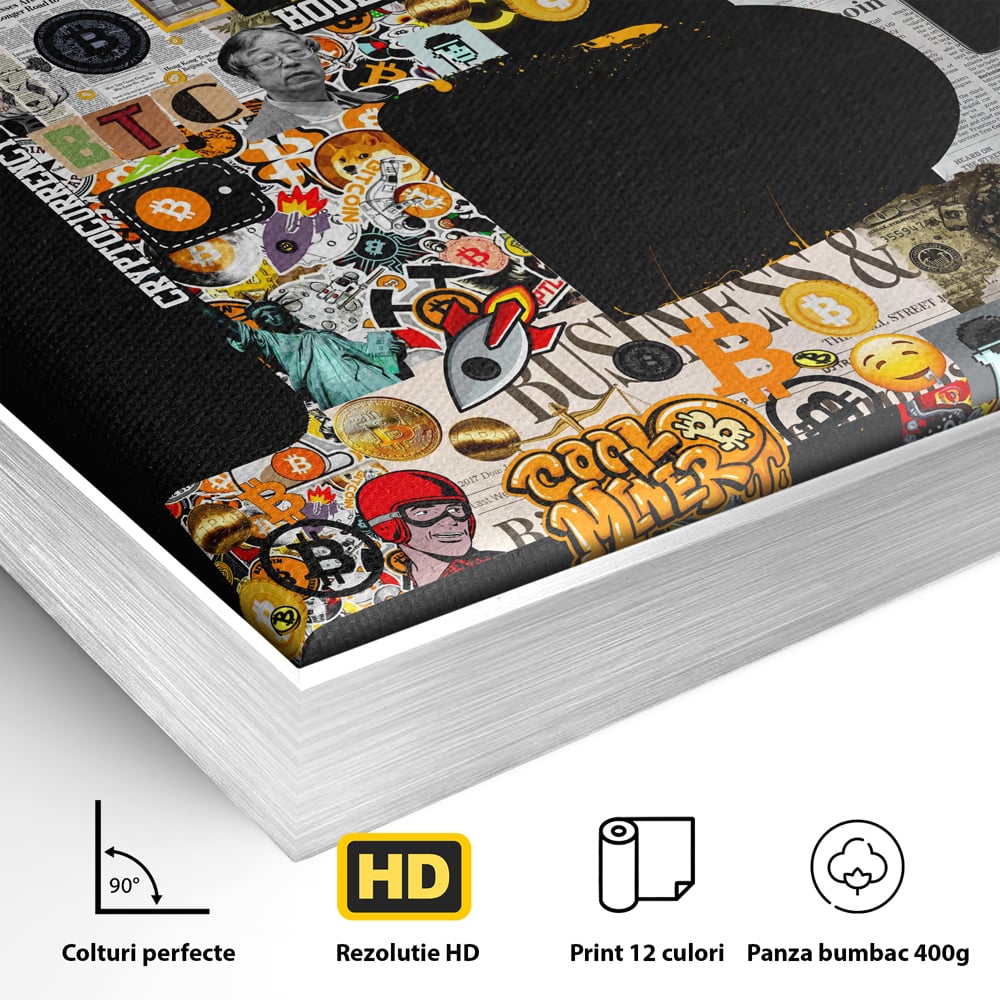 Tablou Canvas Premium LuxCanva® A1029, Bitcoin , Decorativ, Criptomoneda, BTC, Motivational, Culori Vibrante