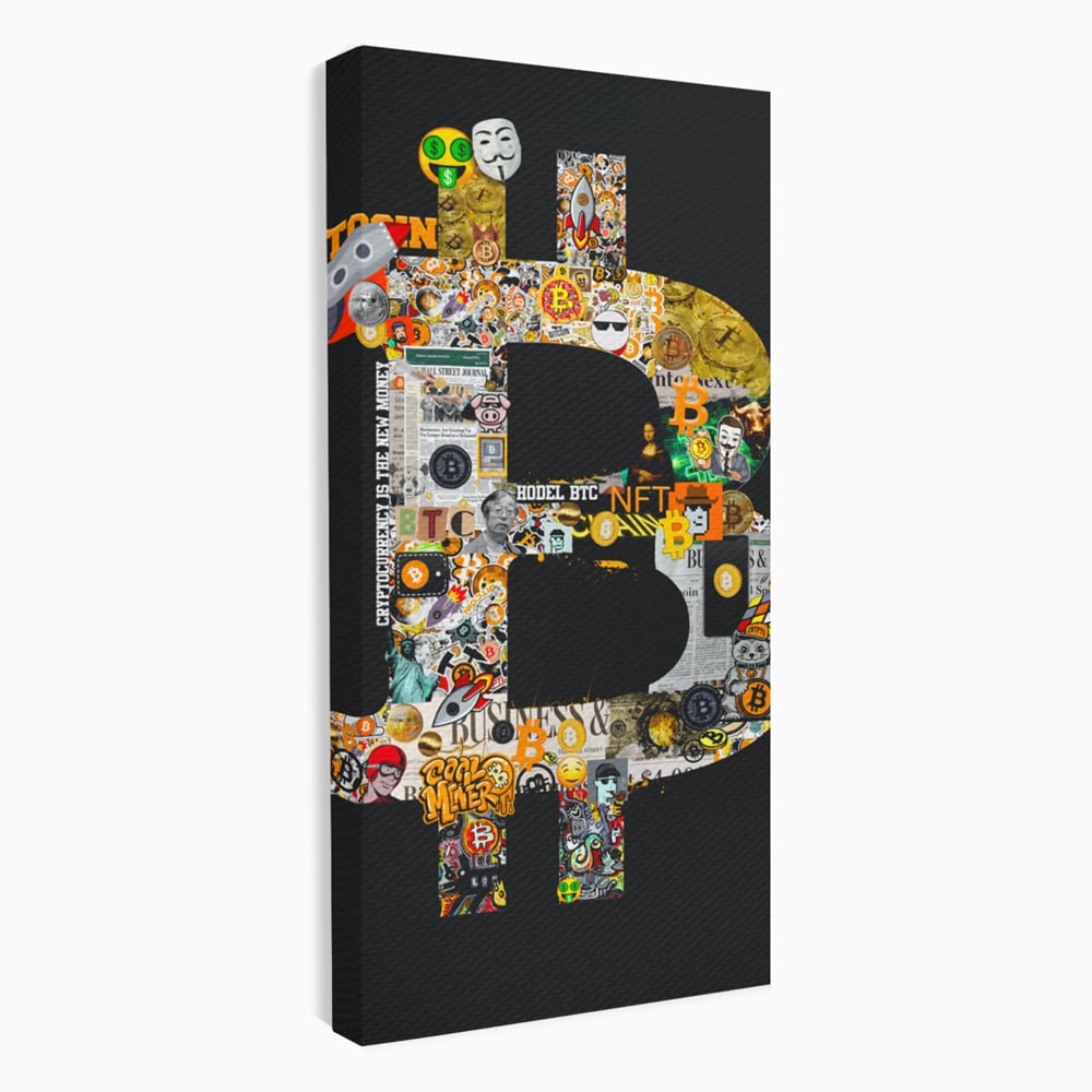 Tablou Canvas Premium LuxCanva® A1029, Bitcoin , Decorativ, Criptomoneda, BTC, Motivational, Culori Vibrante