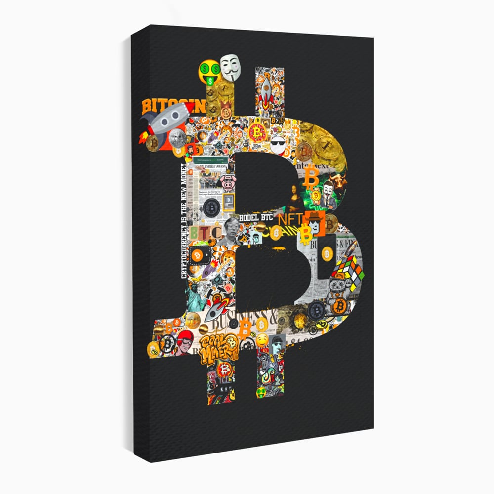 Tablou Canvas Premium LuxCanva® A1029, Bitcoin , Decorativ, Criptomoneda, BTC, Motivational, Culori Vibrante