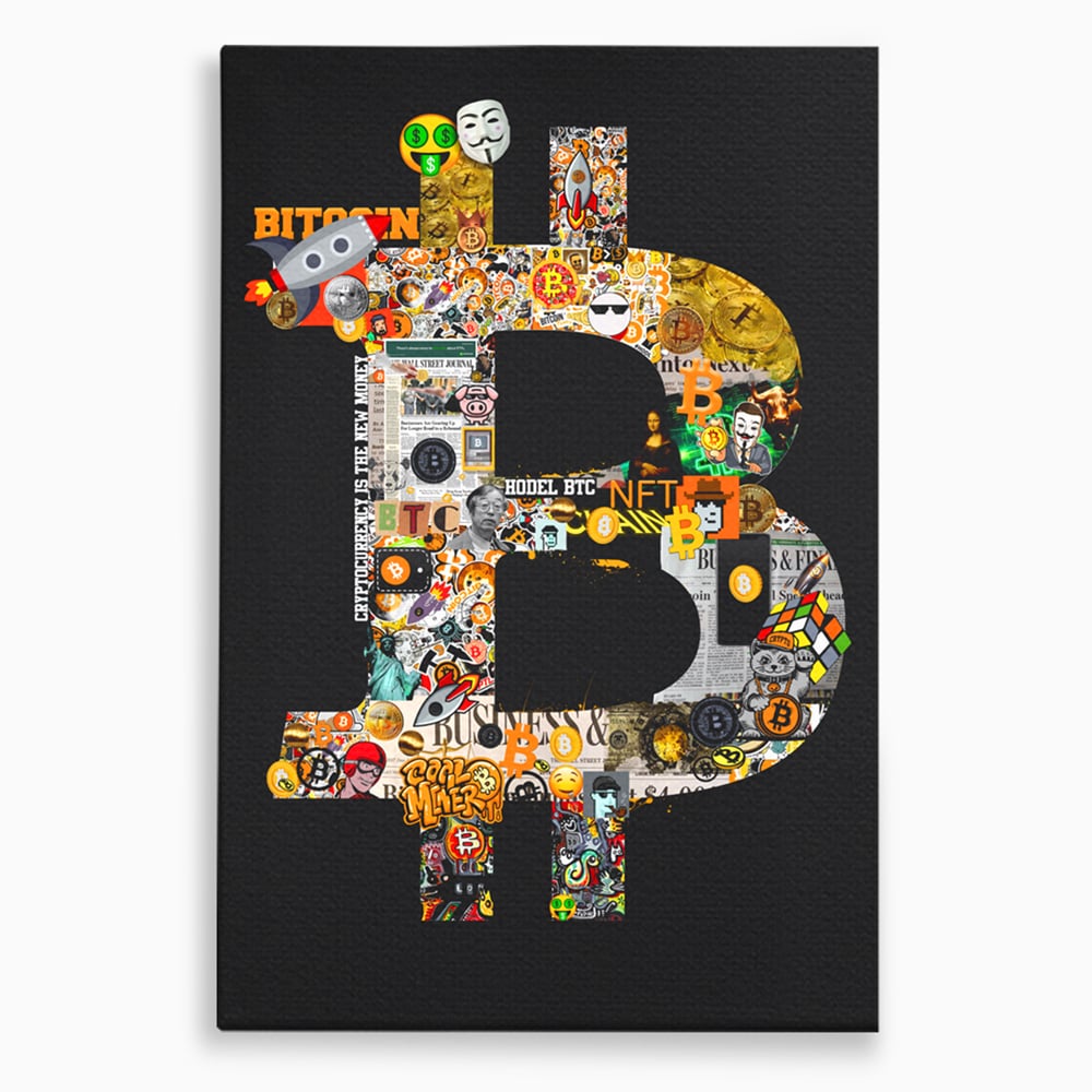 Tablou Canvas Premium LuxCanva® A1029, Bitcoin , Decorativ, Criptomoneda, BTC, Motivational, Culori Vibrante