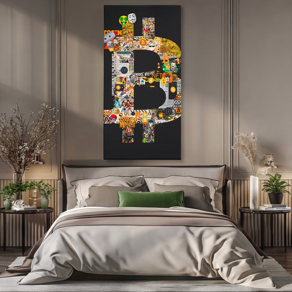 Tablou Canvas Premium LuxCanva® A1029, Bitcoin , Decorativ, Criptomoneda, BTC, Motivational, Culori Vibrante