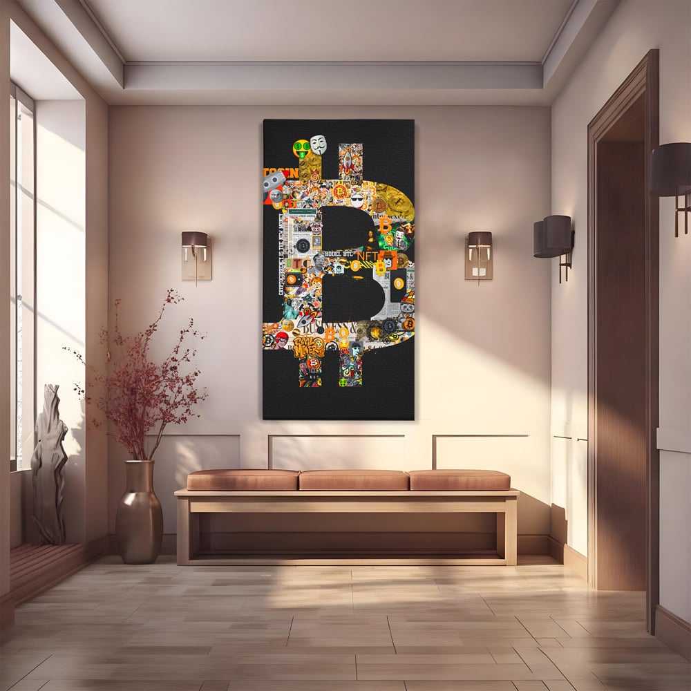 Tablou Canvas Premium LuxCanva® A1029, Bitcoin , Decorativ, Criptomoneda, BTC, Motivational, Culori Vibrante
