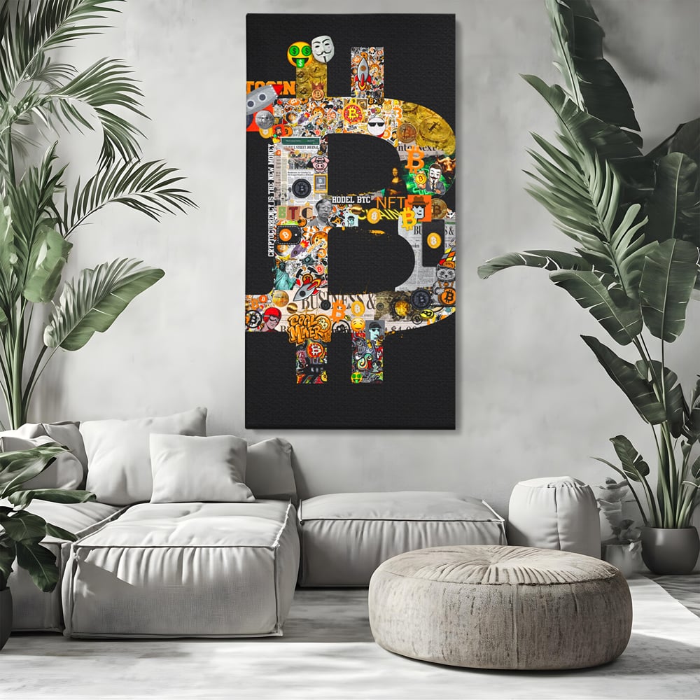Tablou Canvas Premium LuxCanva® A1029, Bitcoin , Decorativ, Criptomoneda, BTC, Motivational, Culori Vibrante