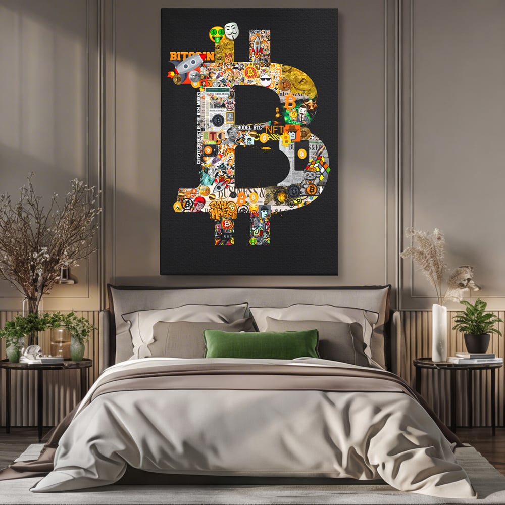 Tablou Canvas Premium LuxCanva® A1029, Bitcoin , Decorativ, Criptomoneda, BTC, Motivational, Culori Vibrante