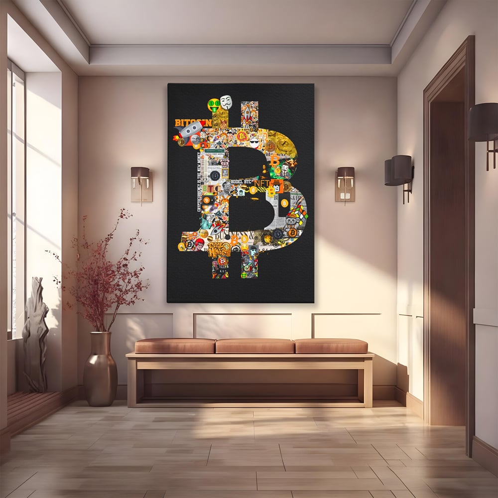 Tablou Canvas Premium LuxCanva® A1029, Bitcoin , Decorativ, Criptomoneda, BTC, Motivational, Culori Vibrante