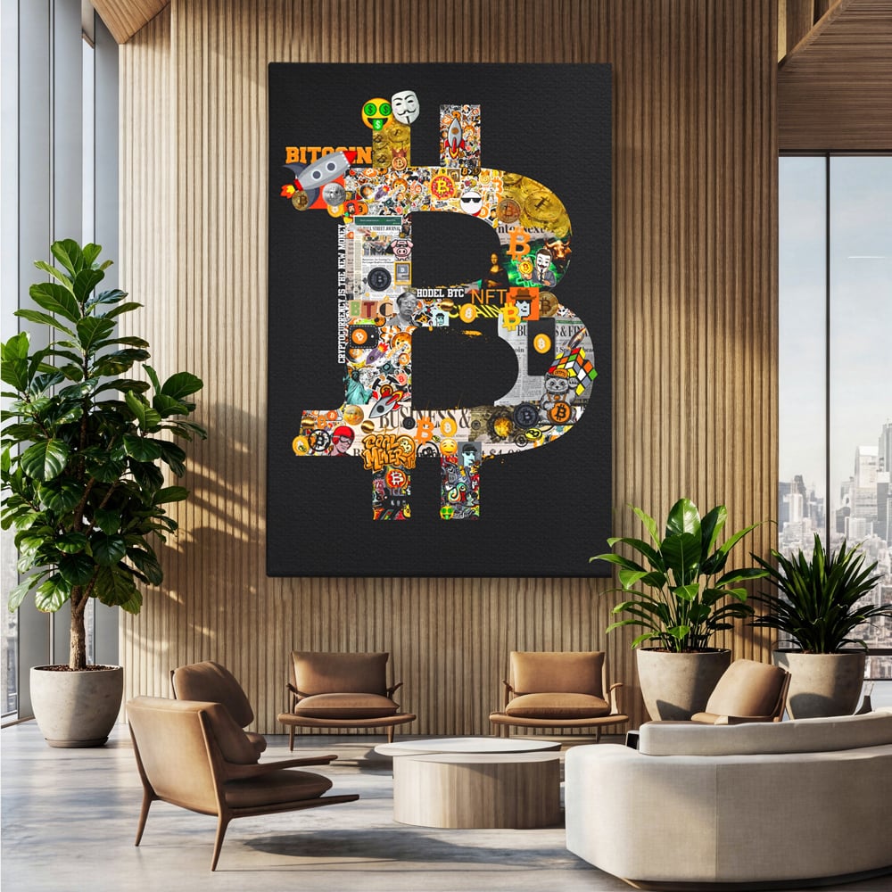 Tablou Canvas Premium LuxCanva® A1029, Bitcoin , Decorativ, Criptomoneda, BTC, Motivational, Culori Vibrante