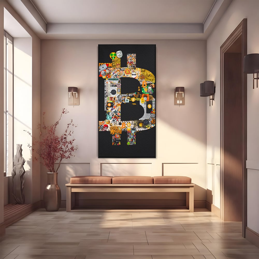 Tablou Canvas Premium LuxCanva® A1029, Bitcoin , Decorativ, Criptomoneda, BTC, Motivational, Culori Vibrante