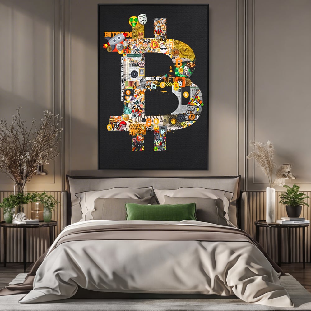 Tablou Canvas Premium LuxCanva® A1029, Bitcoin , Decorativ, Criptomoneda, BTC, Motivational, Culori Vibrante