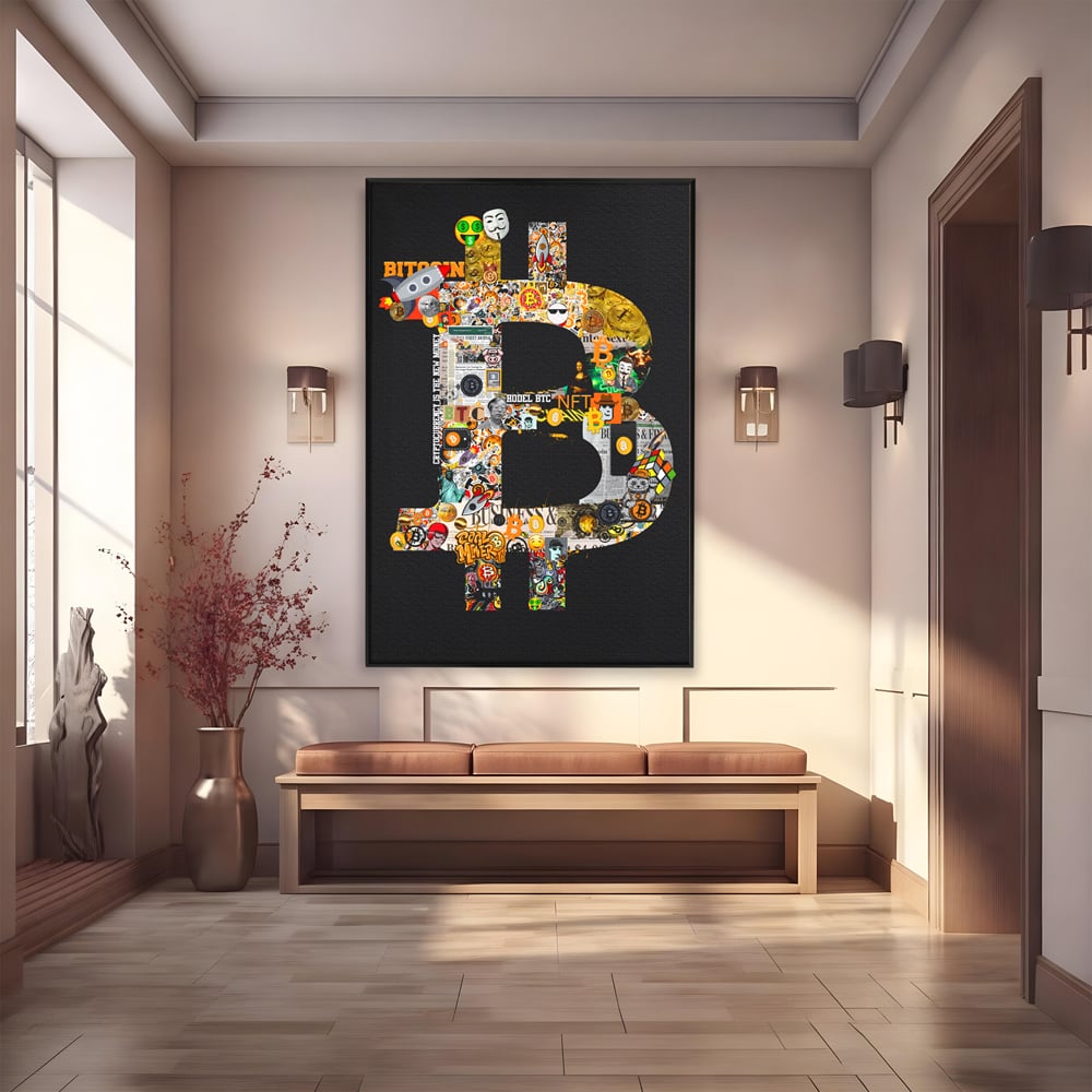 Tablou Canvas Premium LuxCanva® A1029, Bitcoin , Decorativ, Criptomoneda, BTC, Motivational, Culori Vibrante