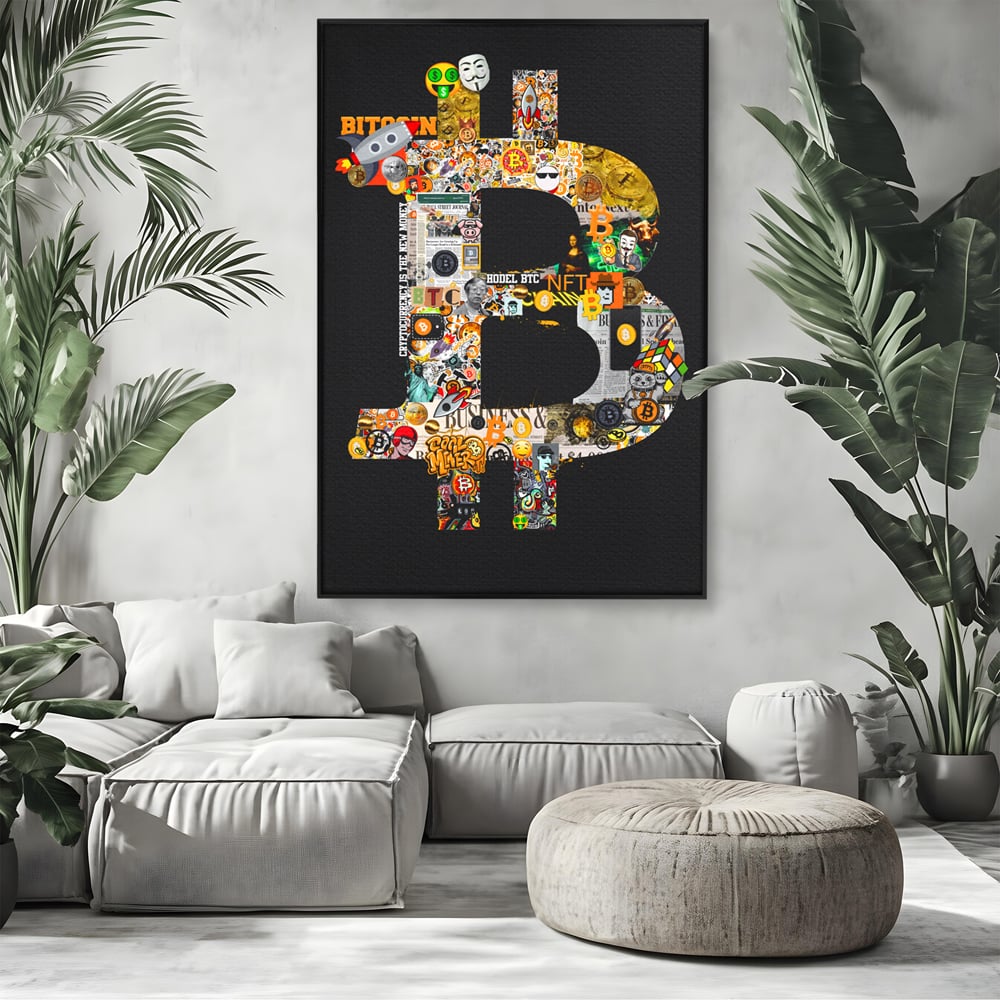 Tablou Canvas Premium LuxCanva® A1029, Bitcoin , Decorativ, Criptomoneda, BTC, Motivational, Culori Vibrante