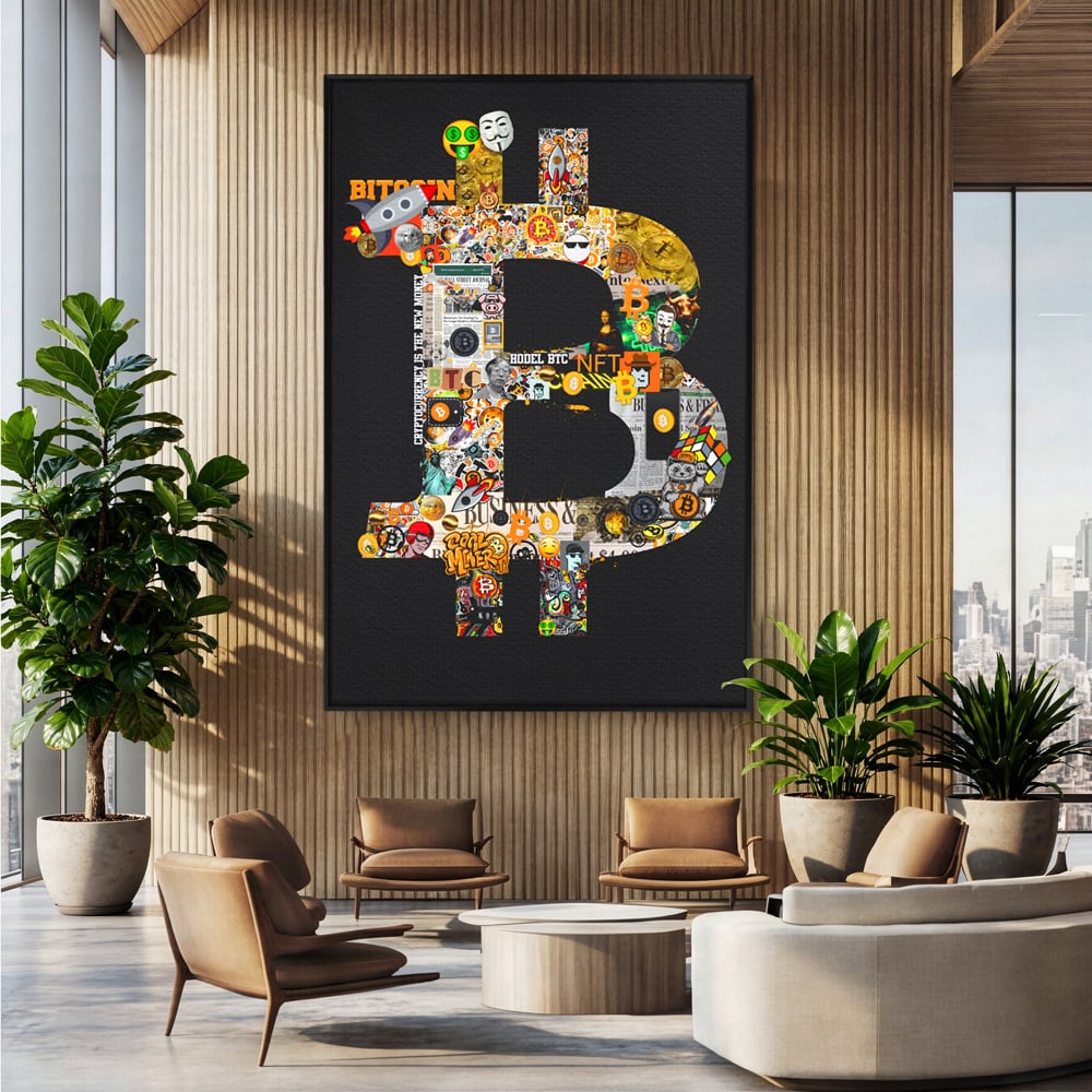 Tablou Canvas Premium LuxCanva® A1029, Bitcoin , Decorativ, Criptomoneda, BTC, Motivational, Culori Vibrante