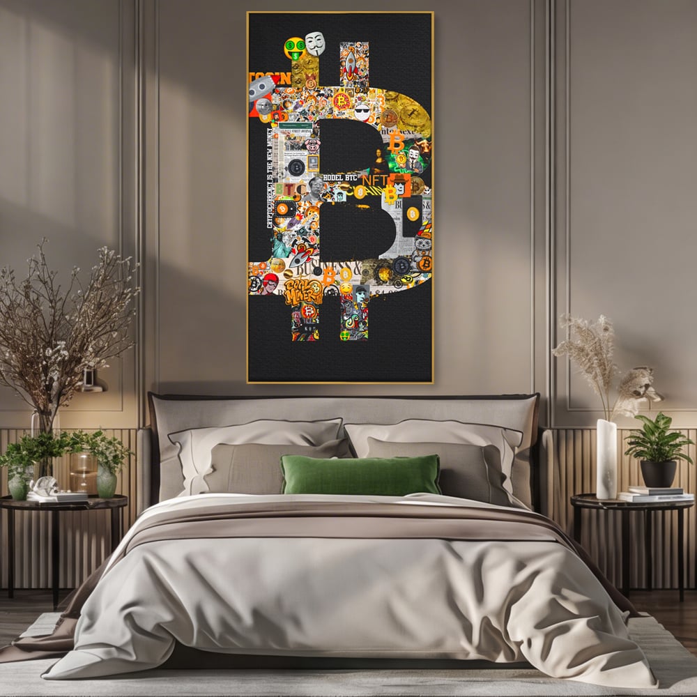 Tablou Canvas Premium LuxCanva® A1029, Bitcoin , Decorativ, Criptomoneda, BTC, Motivational, Culori Vibrante