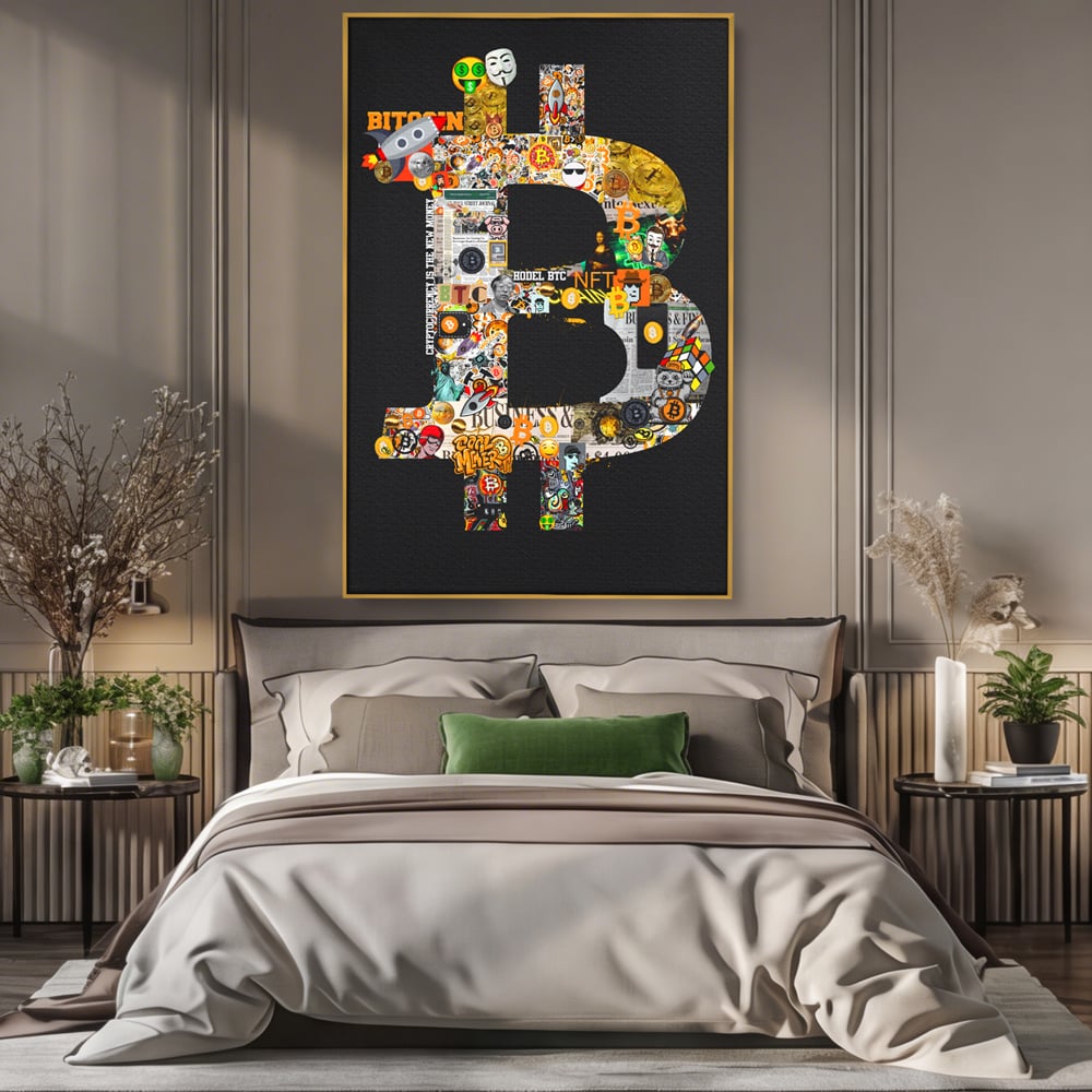 Tablou Canvas Premium LuxCanva® A1029, Bitcoin , Decorativ, Criptomoneda, BTC, Motivational, Culori Vibrante