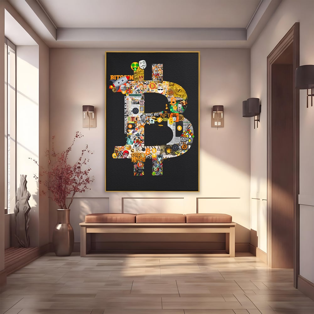 Tablou Canvas Premium LuxCanva® A1029, Bitcoin , Decorativ, Criptomoneda, BTC, Motivational, Culori Vibrante