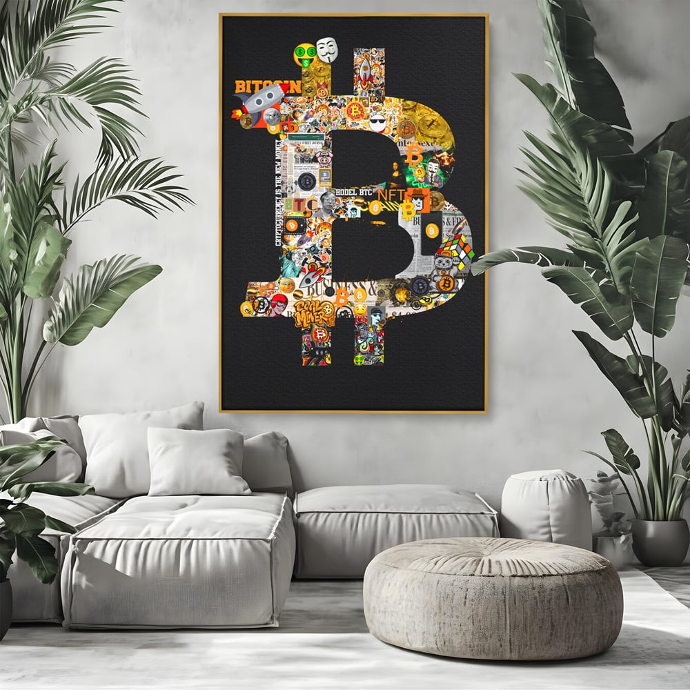 Tablou Canvas Premium LuxCanva® A1029, Bitcoin , Decorativ, Criptomoneda, BTC, Motivational, Culori Vibrante