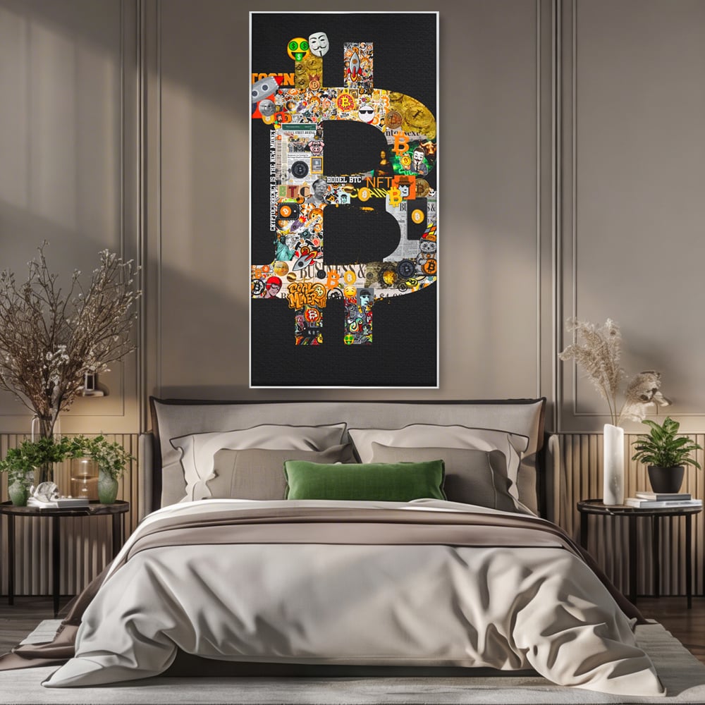 Tablou Canvas Premium LuxCanva® A1029, Bitcoin , Decorativ, Criptomoneda, BTC, Motivational, Culori Vibrante