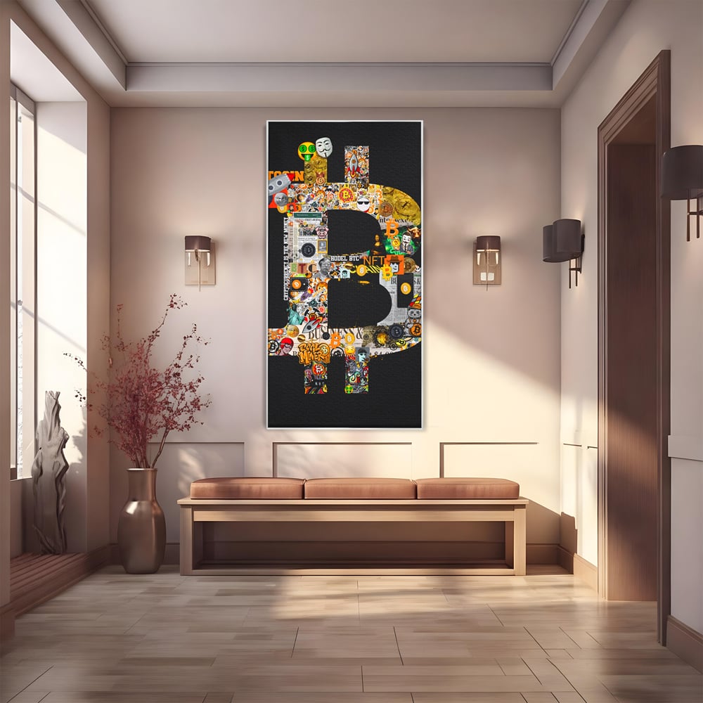Tablou Canvas Premium LuxCanva® A1029, Bitcoin , Decorativ, Criptomoneda, BTC, Motivational, Culori Vibrante