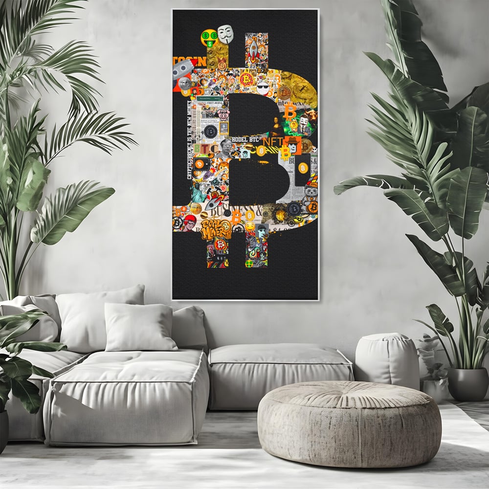 Tablou Canvas Premium LuxCanva® A1029, Bitcoin , Decorativ, Criptomoneda, BTC, Motivational, Culori Vibrante