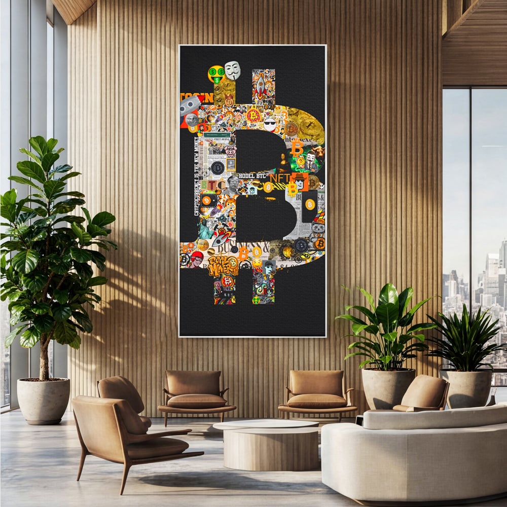 Tablou Canvas Premium LuxCanva® A1029, Bitcoin , Decorativ, Criptomoneda, BTC, Motivational, Culori Vibrante